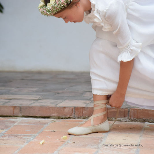 Bailarinas Niña Cintas Lino Natural