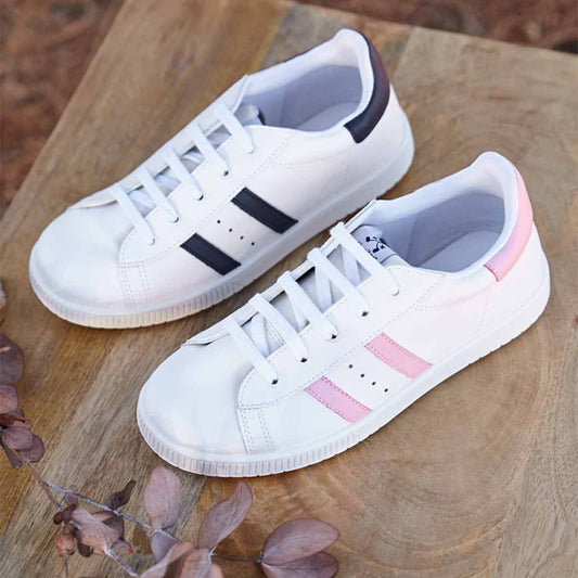 Zapatillas Blancas Rayas Rosa Titanitos