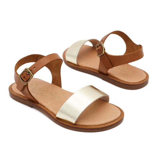 Sandalia Niña Piel Oro y Cuero