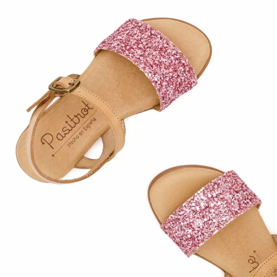 SANDALIA GLITTER TRASERA PIEL ROSA