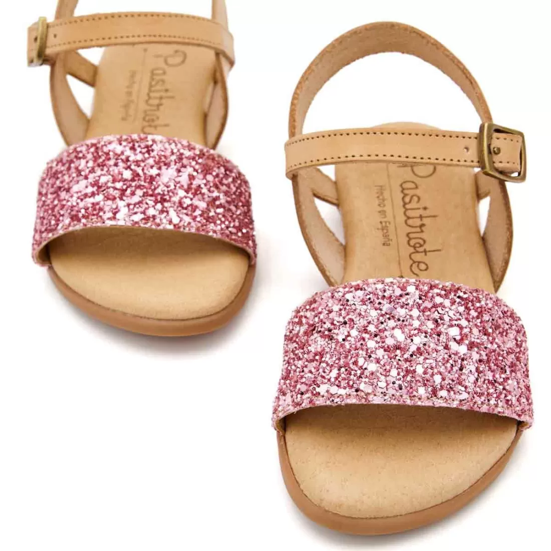 SANDALIA GLITTER TRASERA PIEL ROSA