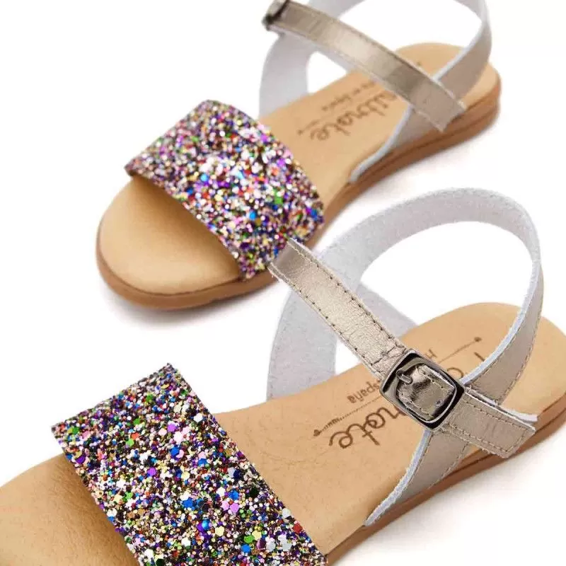 SANDALIA GLITTER TRASERA PIEL PLATA