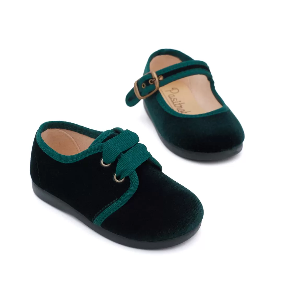 Blucher para niños de terciopelo verde Pasitrote