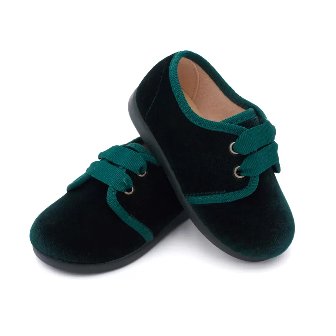 Blucher para niños de terciopelo verde Pasitrote