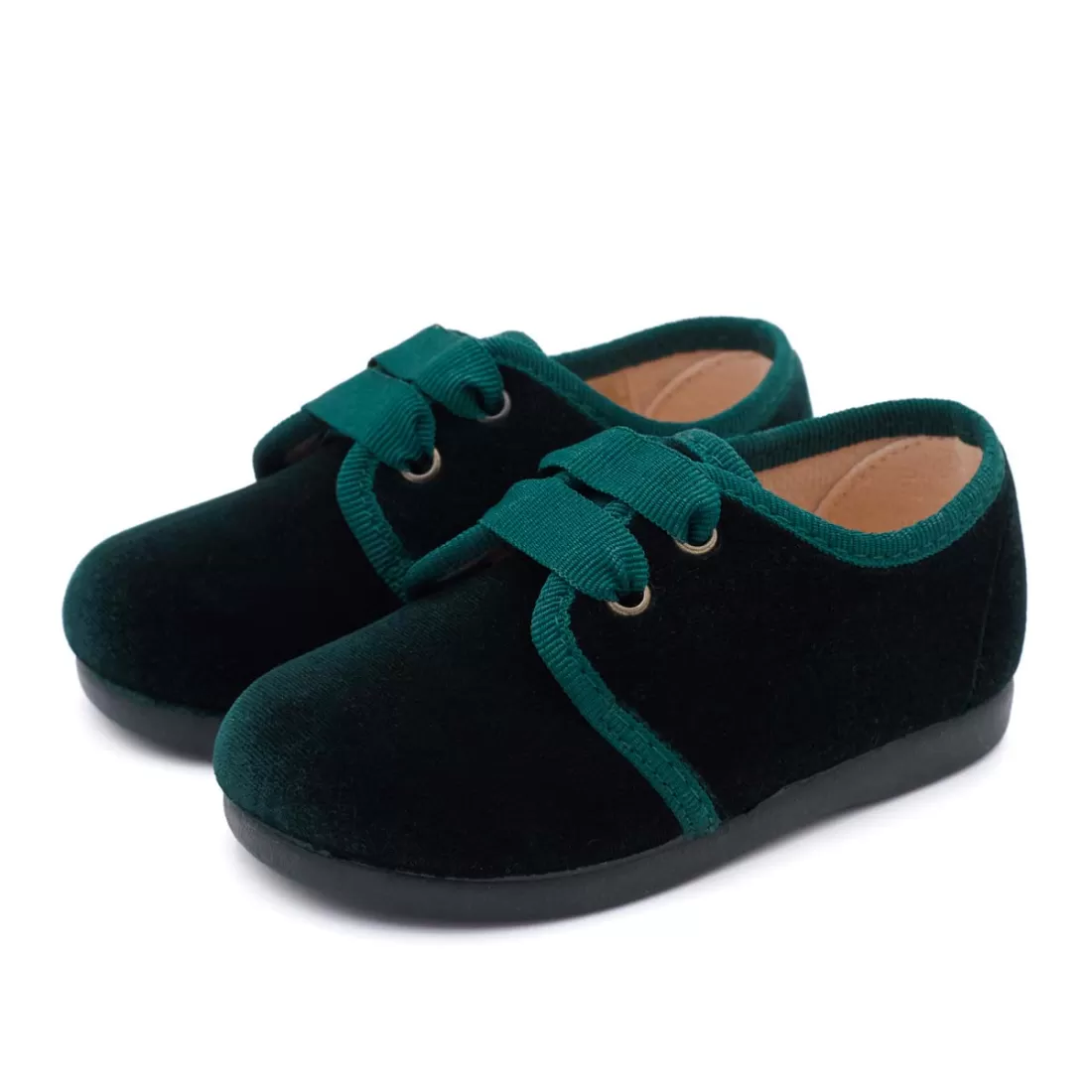 Blucher para niños de terciopelo verde Pasitrote