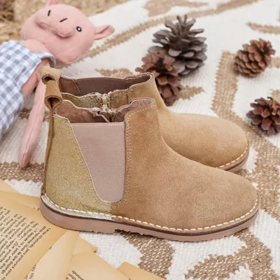 Bota para Niña de Piel con glitter camel - Pasitrote