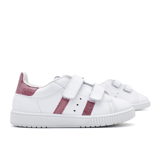 Zapatillas Blancas Tira Adherente Rayas Oro Rosa Titanitos