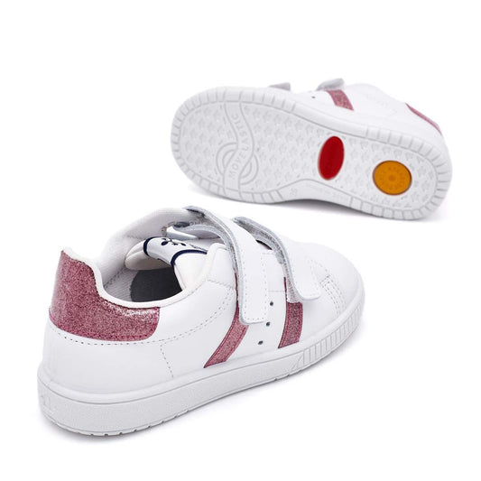 Zapatillas Blancas Tira Adherente Rayas Oro Rosa Titanitos