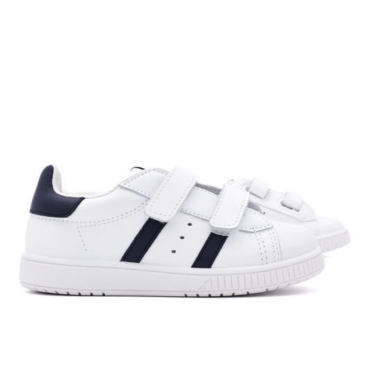 Zapatillas Blancas Tira Adherente Rayas Marino Titanitos