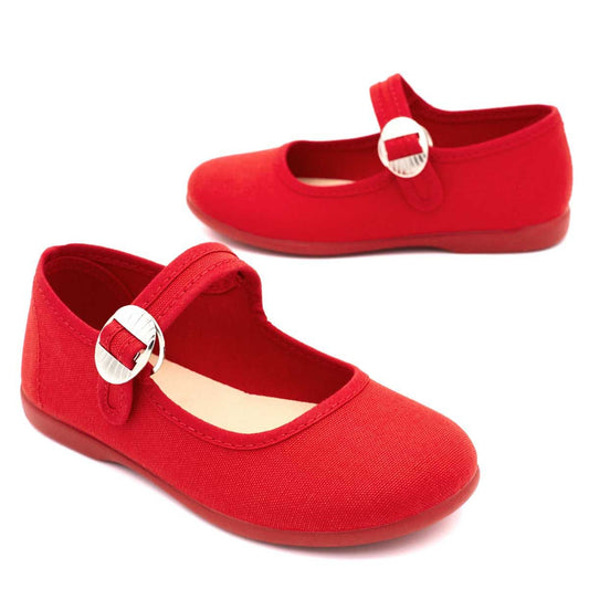 Merceditas Niña Hebilla Lona Rojo