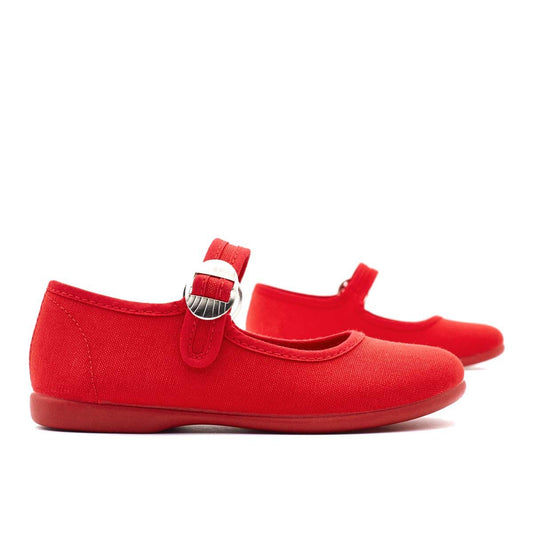 Merceditas Niña Hebilla Lona Rojo