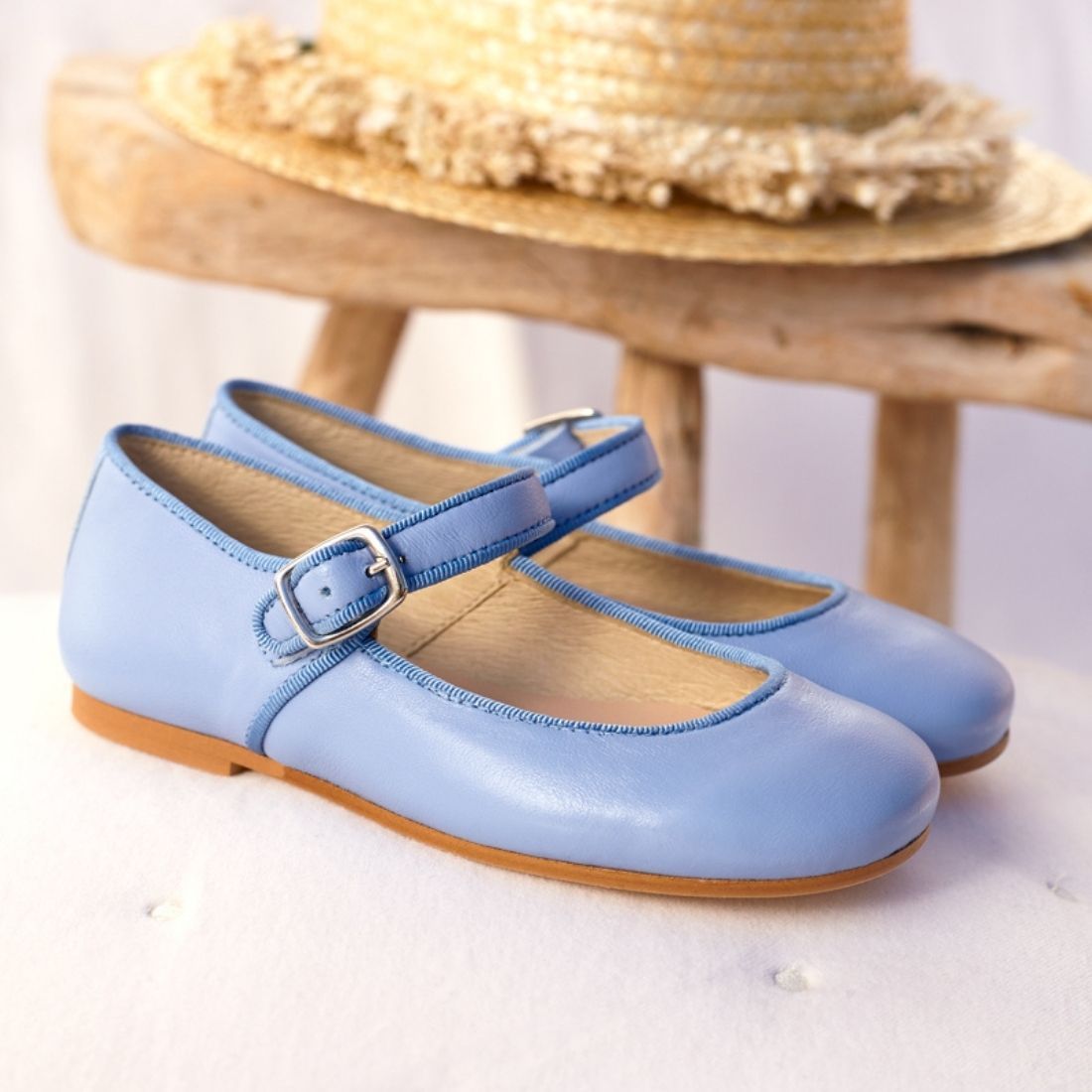 Merceditas Niña Piel Azul Lavanda